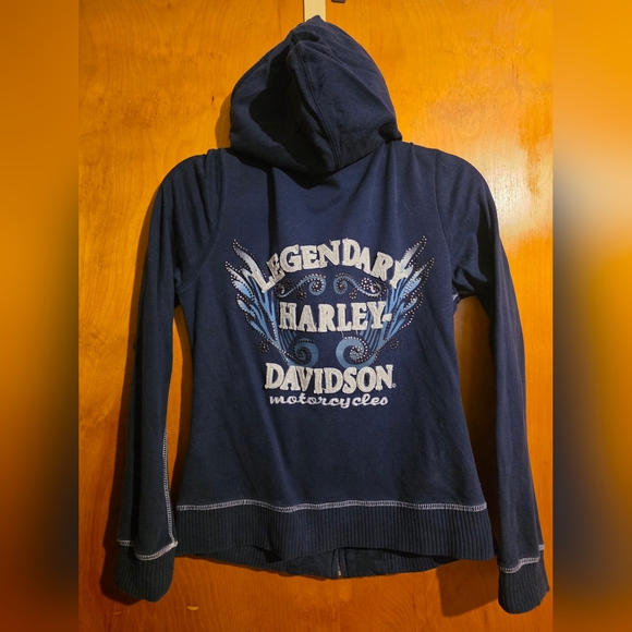 Navy Zip-Up Hoodie with Hood and Front Pockets - Picture 2 of 7